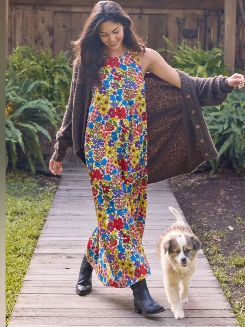 NWT Natural Life Patti Side Slit Maxi Dress Retro Floral Pockets XS/S